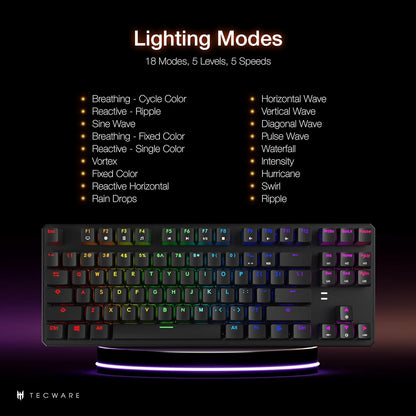 Phantom 87 Key RGB Mechanical Gaming Keyboard | Outemu Red Switch | 16.8M Color LED Lighting | 18 Pre-Set | Low Latency | N-Key Rollover | Software Customizable Keys | Wired USB Connection