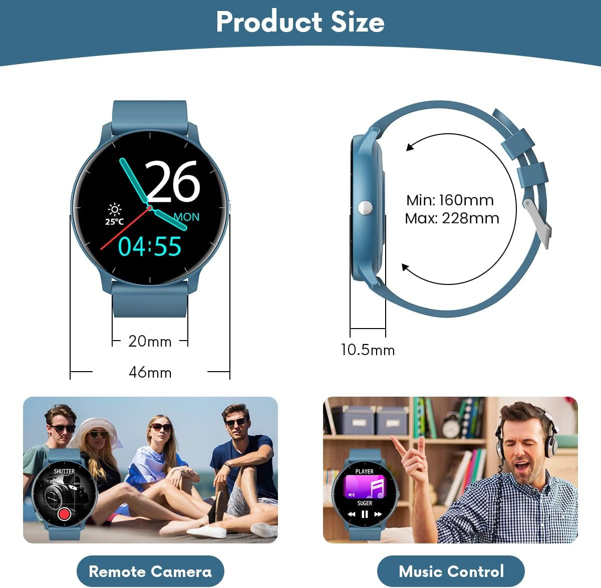 Smart Watches for Android Ios Phones IP67 Waterproof Smartwatch with Touch Screen Digital Watch Fitness Trackers Heart Rate Monitor Blood Pressure Monitor Step Counter Women Men Activity Watch
