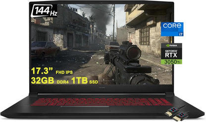 Katana GF76 17 Gaming Laptop I 17.3” FHD IPS 144Hz I Intel 8-Core I7-11800H I 32GB DDR4 1TB SSD I Geforce RTX 3050 Ti I USB-C HDMI Backlit Win10 Black W/Dlca Accessory