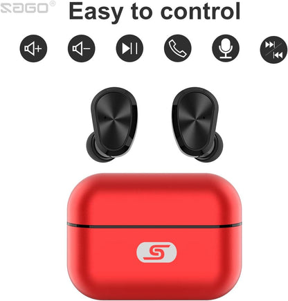 TWS Bluetooth 5.0 Wireless Earbuds  W5S True Wireless Headphones for Iphone/Samsung IPX7 Waterproof Wireless Earphones with USB C Metal Charging Case for Home Office,Work(Red)