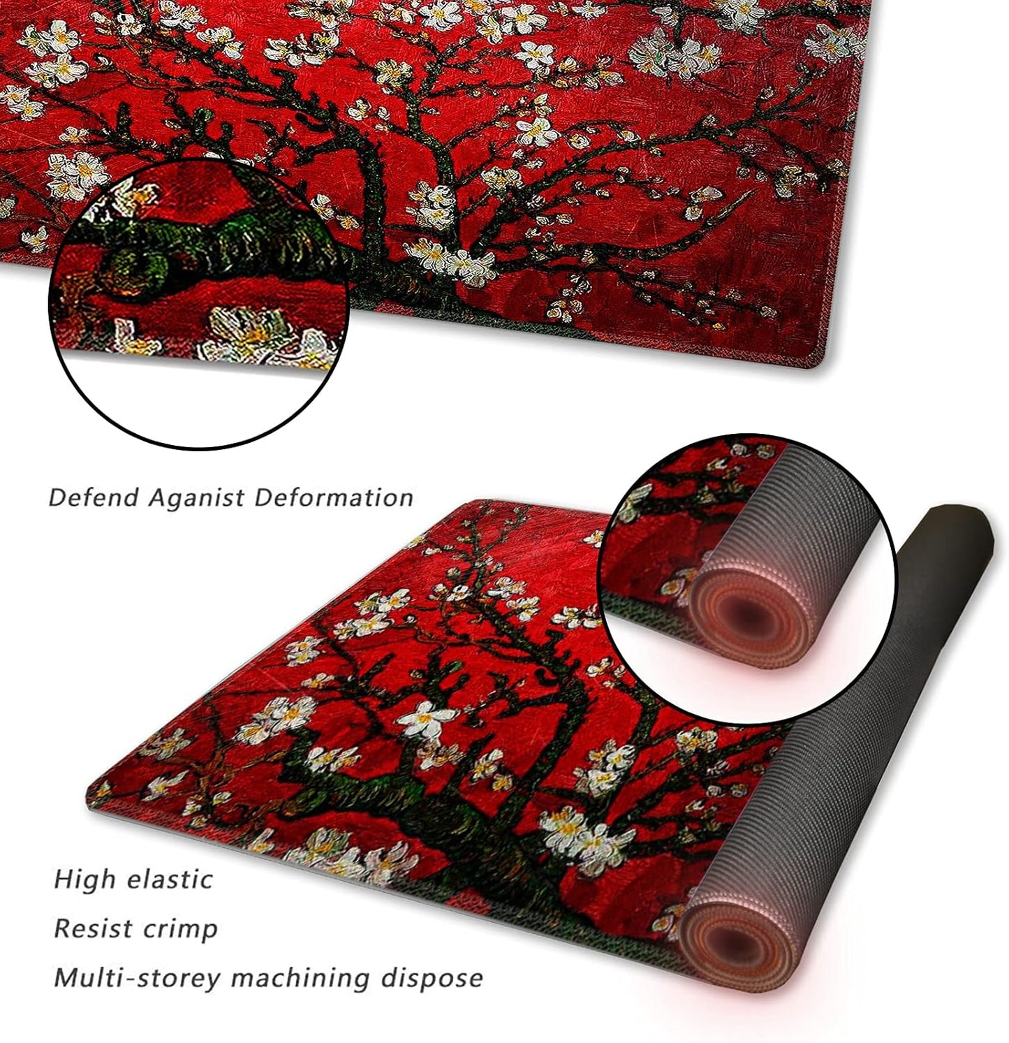 Extended Gaming Mouse Pad XXL  Large Keyboard Mat Long Mousepad Desk Decor Writing Pad Non Slip Rubber Base Stitched Edges for Work, Game, Office, Home, 35.1" X 15.7", Red Van Gogh Painting