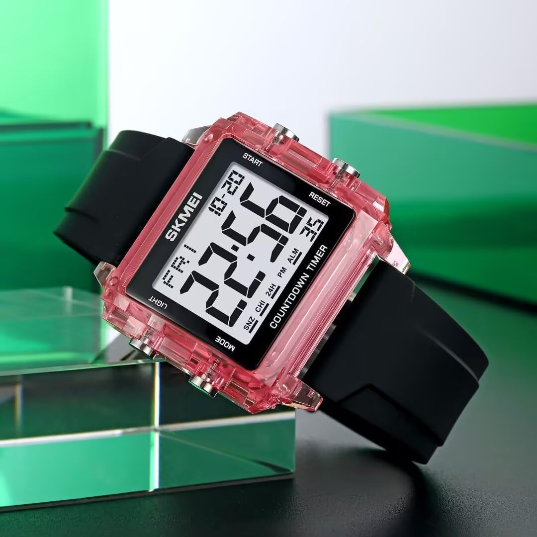 Unisex Digital Watch Women Men Multifunction Outdoor Sport Watches Casual Silicone Strap Stopwatch Alarm Countdown Dual Time 50M Waterproof (Blue)