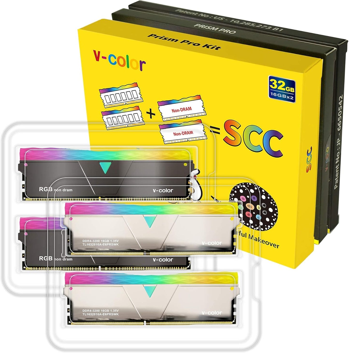 Prism Pro RGB SCC(2+2) Kit 32GB (2X16Gb) 3200Mhz (PC4-25600) DDR4 RAM with RGB Filler Kit Gaming Desktop Memory Module Ram Upgrade (SCC-TL1632816A-E6PRSWK)