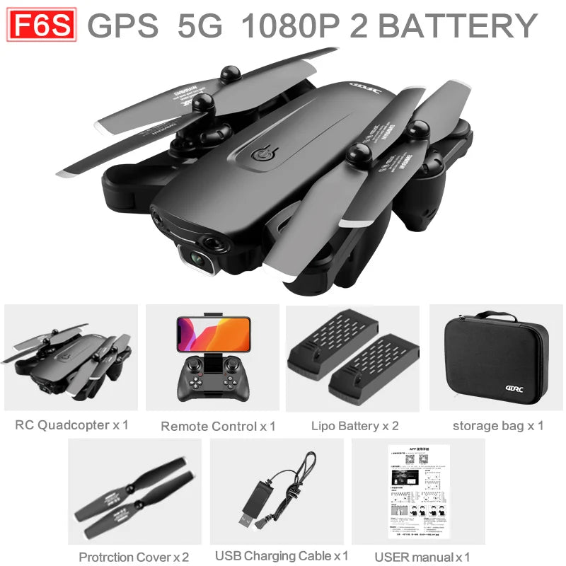 F6 GPS Drone 4K Camera HD FPV Drones with Follow Me Wifi Optical Flow Foldable RC Quadcopter Professional Dron Toys