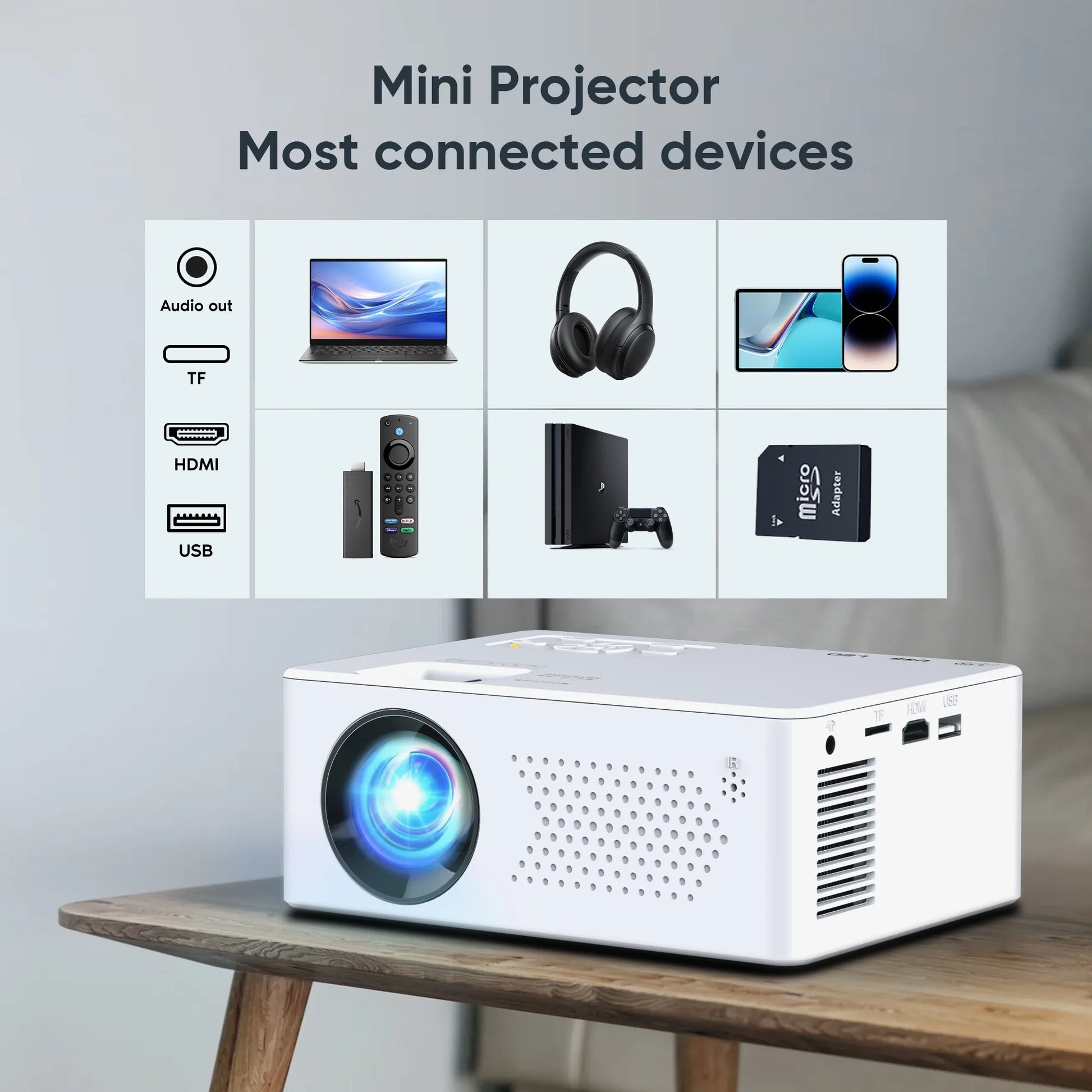 Mini Bluetooth Projector with Tripod, 9500LM Full HD 1080P Portable Home Theater Projector ,Support 250"Display
