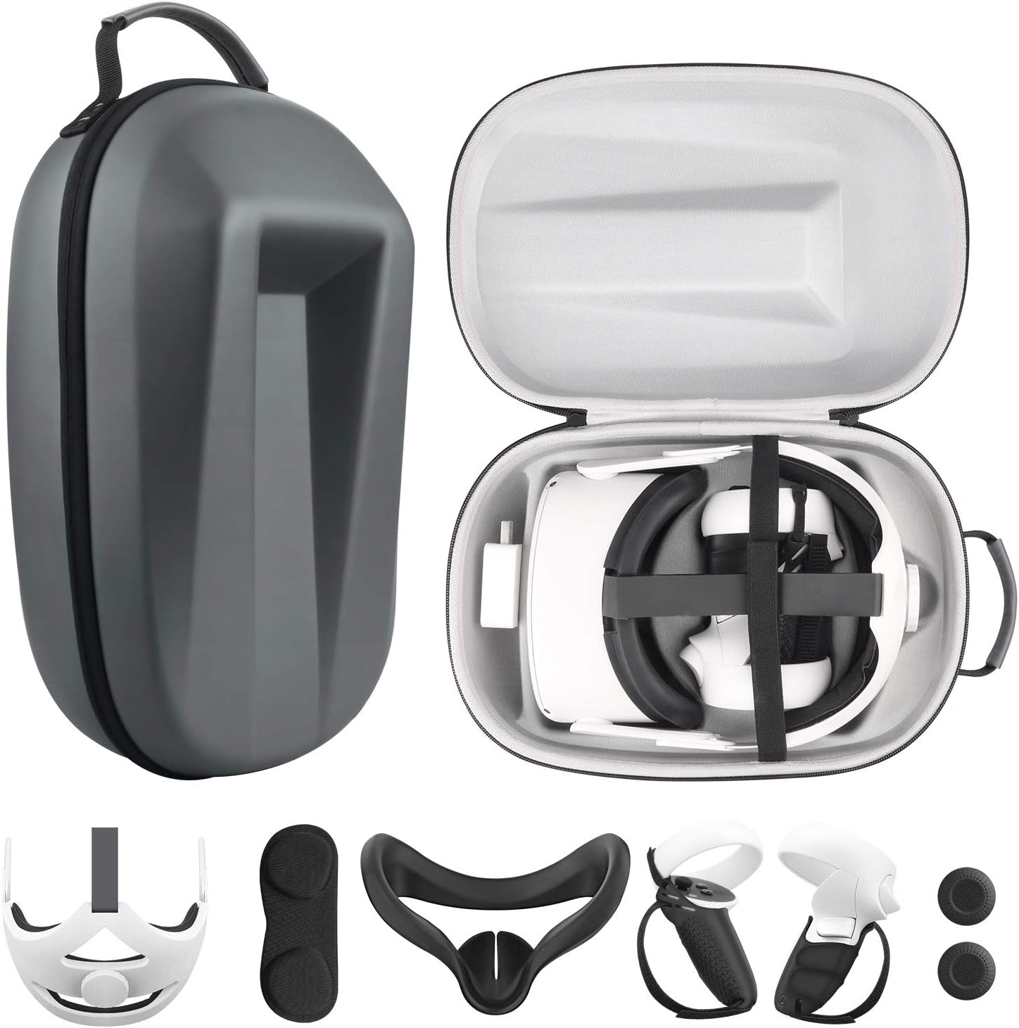 All in One Travel Case for Oculus Quest 2 Halo Strap Face Mask Touch Controllers Accessories,Includes Multiple Accessories for Meta Quest 2 (Grey)