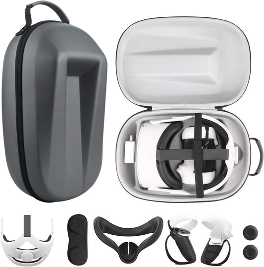 All in One Travel Case for Oculus Quest 2 Halo Strap Face Mask Touch Controllers Accessories,Includes Multiple Accessories for Meta Quest 2 (Grey)