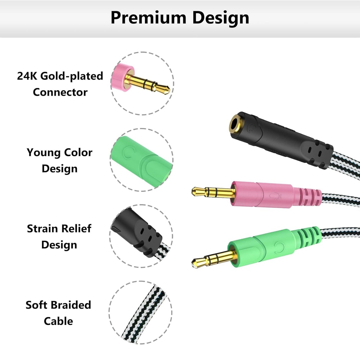 Headphone Splitter for Computer CTIA 3.5Mm TRRS Female to Dual TRS Male Mic Audio Jack Y Adapter Headset Splitter Cable for PC Laptop to Gaming Headset - 8Inch/20Cm