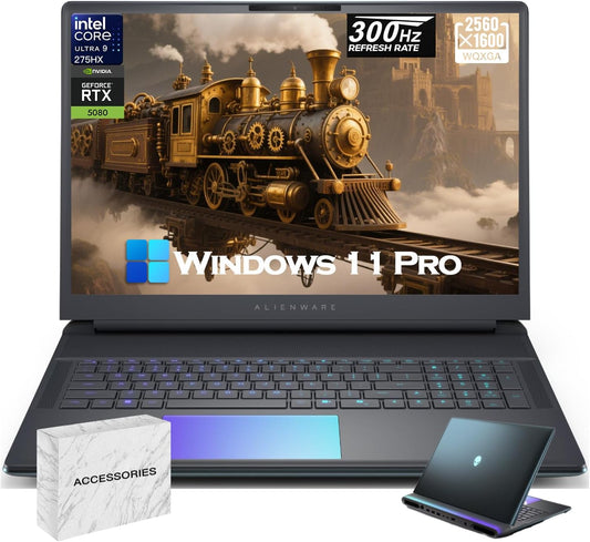 18 Area-51 Gaming Laptop, 18" WQXGA 300Hz 2.5K, Intel Ultra 9 Processor 275HX 5.4Ghz, Geforce RTX 5080,  Cryo-Tech, 32GB DDR5 + 1TB SSD, Win11 Pro, W/Accessories