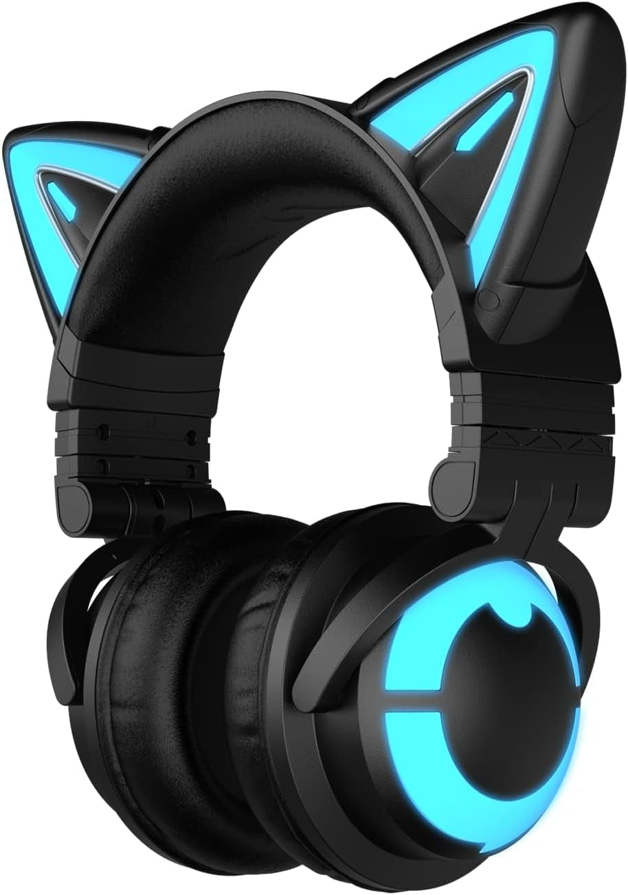 Cat Ear Headphones, Cute Cat Ear Gaming Headsets with Bluetooth 5.2 for Pc/Pe/Switch/Ps4/Ps5, Built-In Mic & Customizable RGB Light Effect for Anime Lovers(Ce Black)