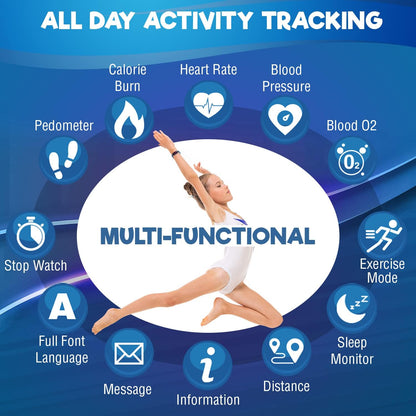 Kids Fitness Tracker for Age 5-16，2022 Upgraded Tracker Kids Watch，Waterproof Watch for Kids with Pedometer，Sleep Monitor & Calorie Counter，Fitness Watch for Kids Girls Boys Teen (Blue)