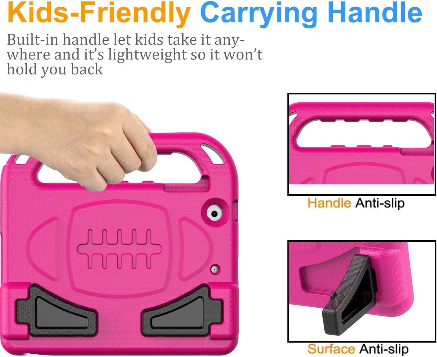 Case for Ipad Mini 1 2 3, Ipad Mini 1/2/3 Case for Kids - Built-In Screen Protector, Shockproof Lightweight Hard Cover Handle Stand Kids Case for Ipad Mini 1St 2Nd 3Rd Generation, Rose