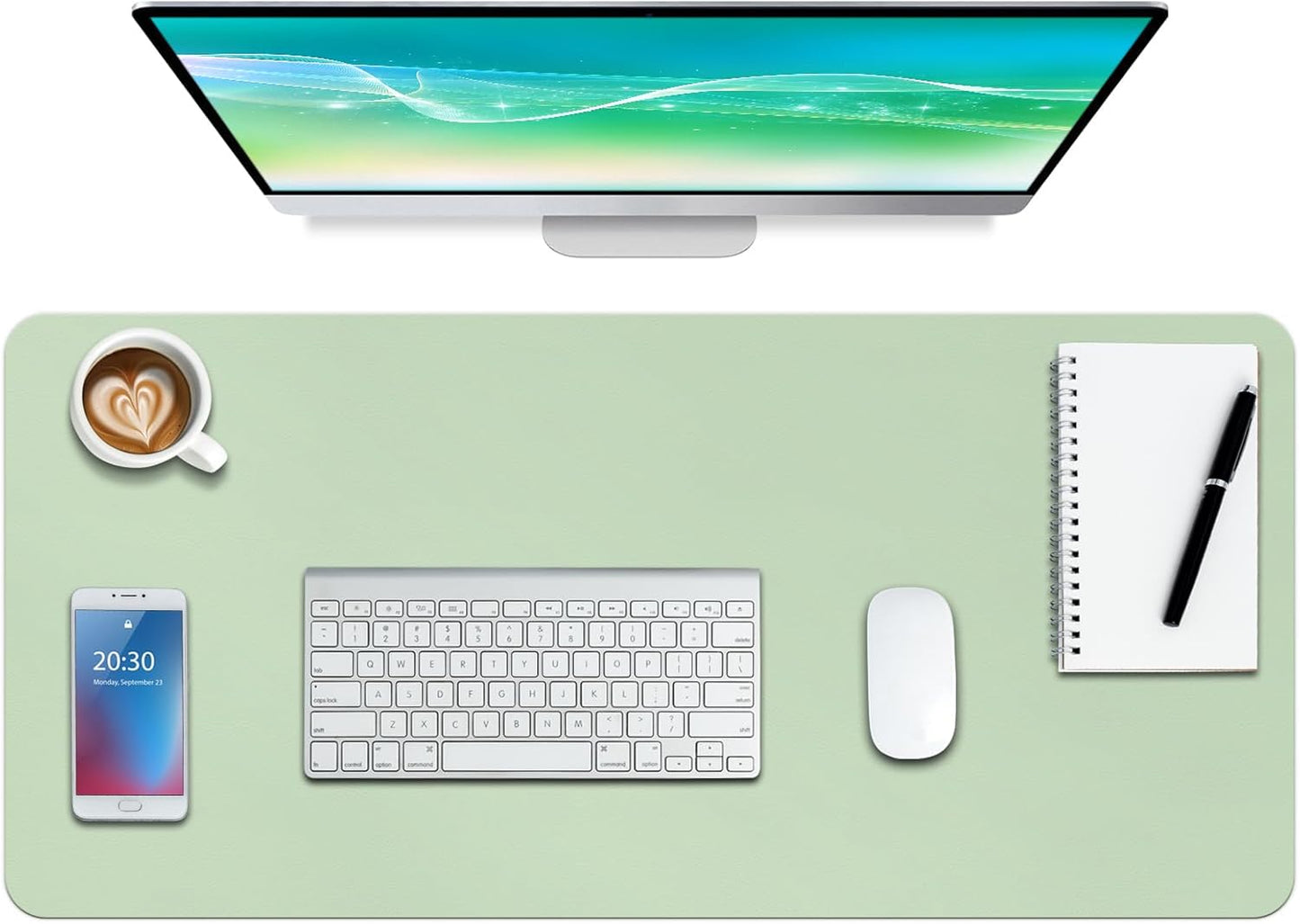 Leather Desk Mat,Desk Pad,Desktop Mat,Waterproof Desk Mat for Desktop, Desk Mat for Keyboard and Mouse,Leather Mouse Pad Protector for Office and Home,30"X 14"(M-Green)