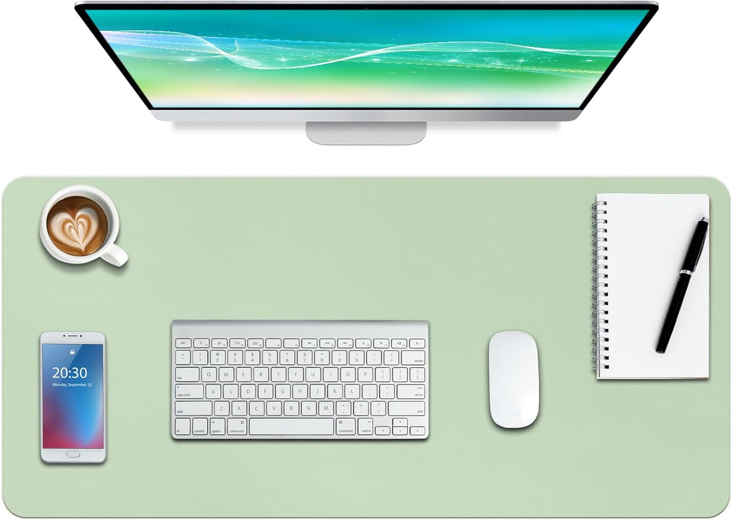 Leather Desk Mat,Desk Pad,Desktop Mat,Waterproof Desk Mat for Desktop, Desk Mat for Keyboard and Mouse,Leather Mouse Pad Protector for Office and Home,30"X 14"(M-Green)