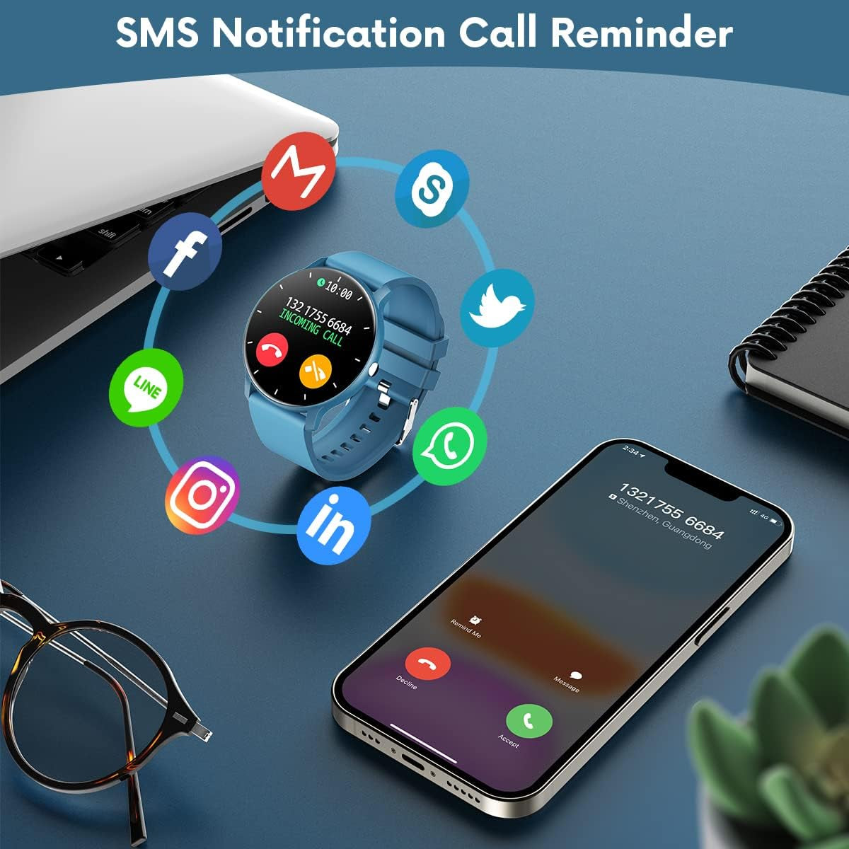 Smart Watches for Android Ios Phones IP67 Waterproof Smartwatch with Touch Screen Digital Watch Fitness Trackers Heart Rate Monitor Blood Pressure Monitor Step Counter Women Men Activity Watch