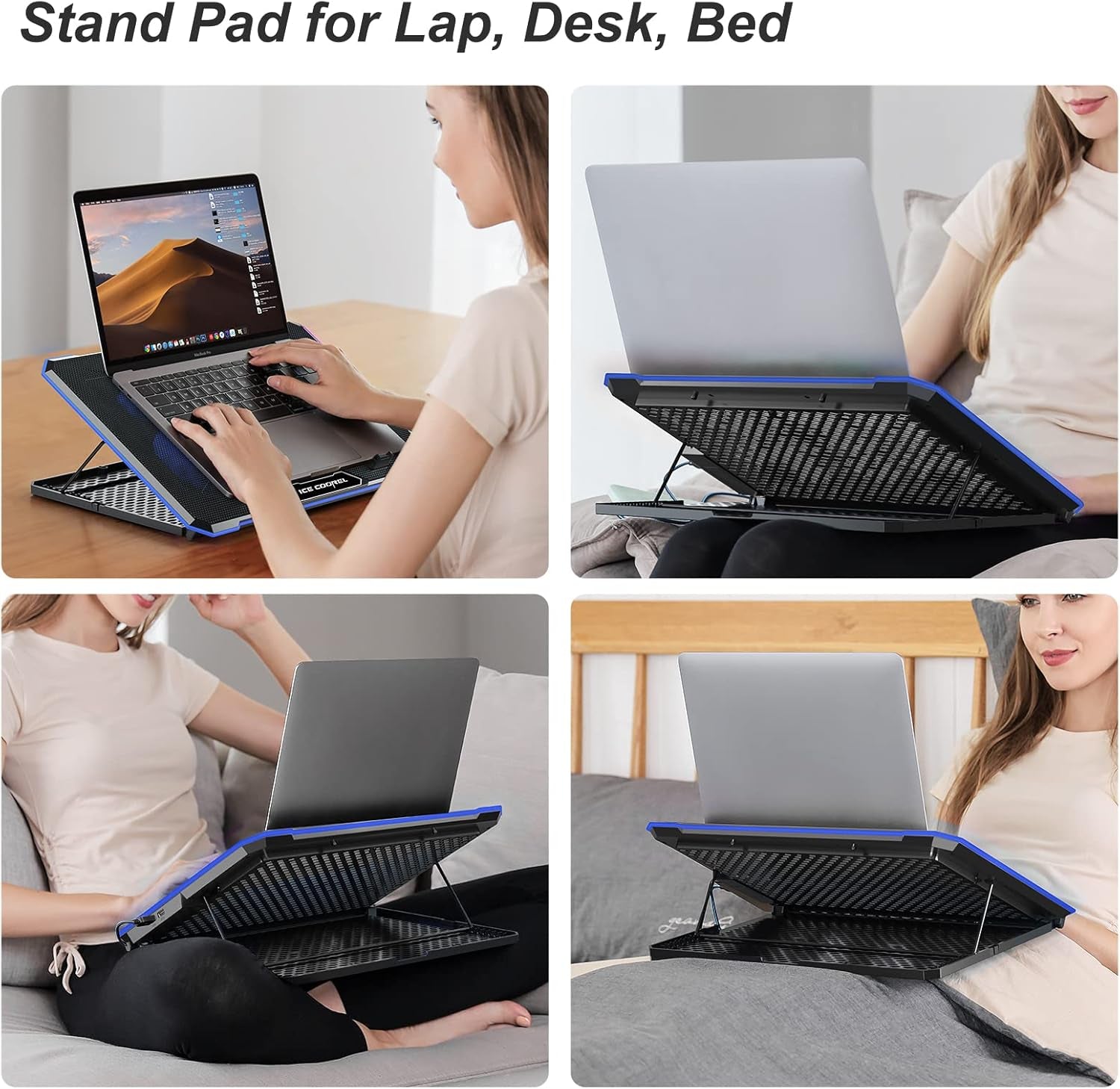 Laptop Cooling Pad with 6 Cooling Fan, Laptop Cooler Fan with No Lights, Cooling Pad for Laptop 15-17 Inches, Notebook Cooler Stand with 9 Height Adjustable, Cooler Pad for Lap or Desk Use