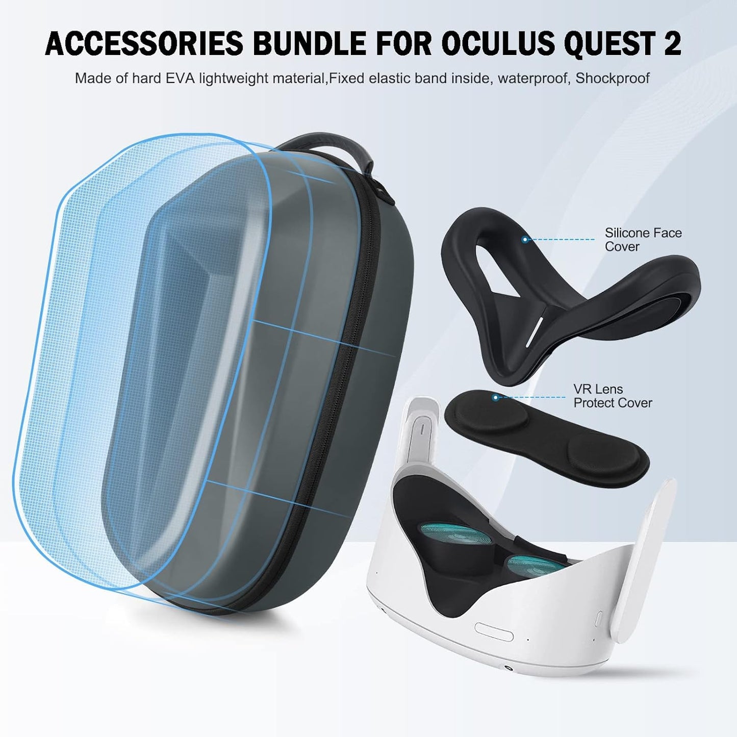 All in One Travel Case for Oculus Quest 2 Halo Strap Face Mask Touch Controllers Accessories,Includes Multiple Accessories for Meta Quest 2 (Grey)
