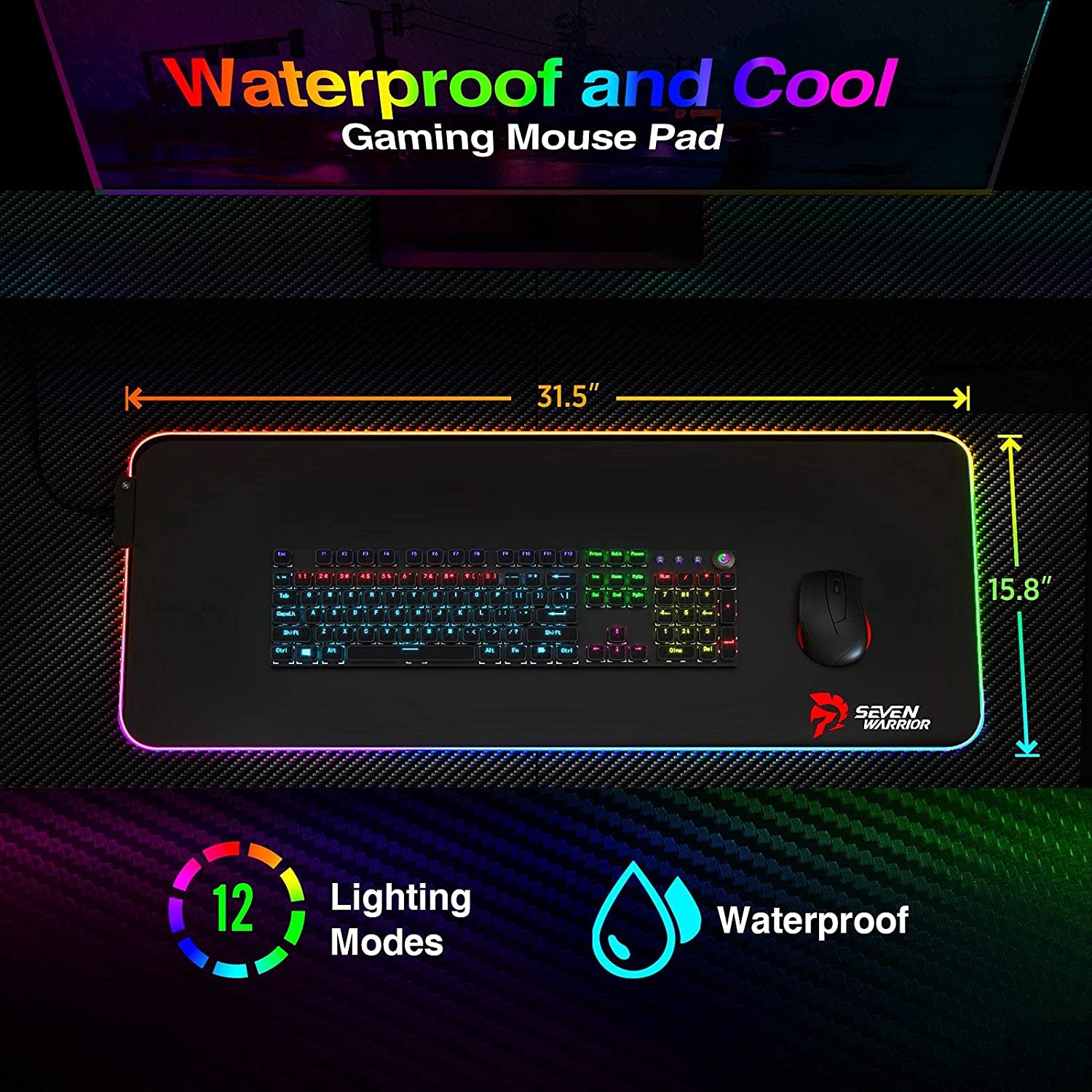 Ergonomic Gaming Table with Monitor Stand, Cup Holder, Headphone Hook, Outlet Organizer