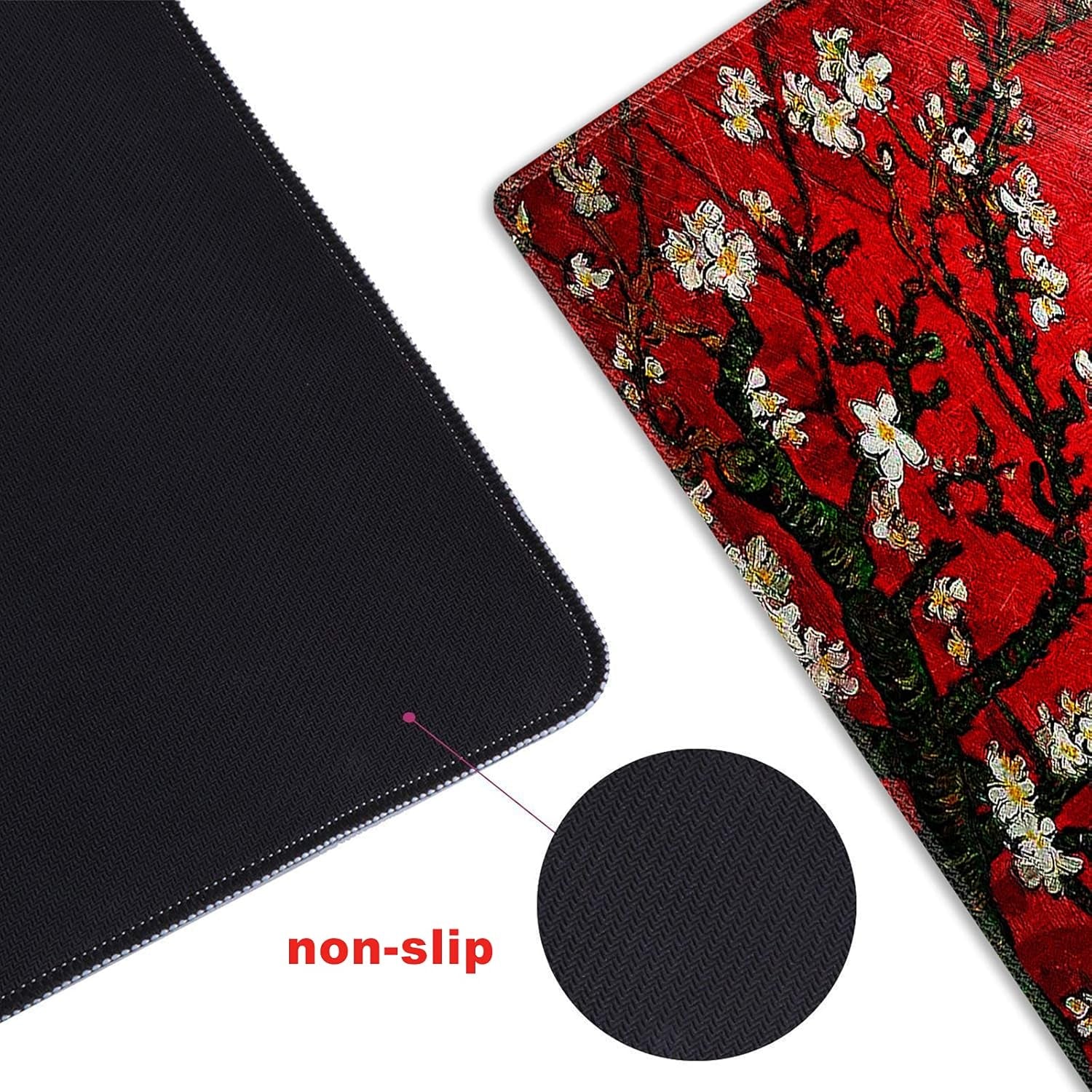 Extended Gaming Mouse Pad XXL  Large Keyboard Mat Long Mousepad Desk Decor Writing Pad Non Slip Rubber Base Stitched Edges for Work, Game, Office, Home, 35.1" X 15.7", Red Van Gogh Painting