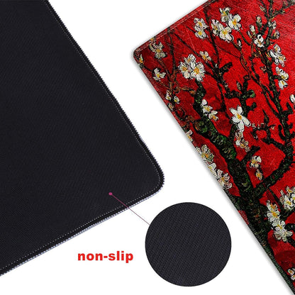 Extended Gaming Mouse Pad XXL  Large Keyboard Mat Long Mousepad Desk Decor Writing Pad Non Slip Rubber Base Stitched Edges for Work, Game, Office, Home, 35.1" X 15.7", Red Van Gogh Painting
