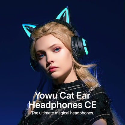 Cat Ear Headphones, Cute Cat Ear Gaming Headsets with Bluetooth 5.2 for Pc/Pe/Switch/Ps4/Ps5, Built-In Mic & Customizable RGB Light Effect for Anime Lovers(Ce Black)